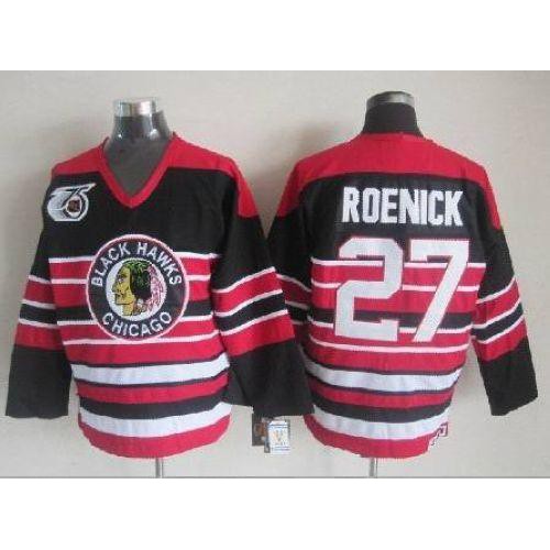Chicago Blackhawks #27 Jeremy Roenick Red/Black 75TH CCM Stitched Jersey Men's