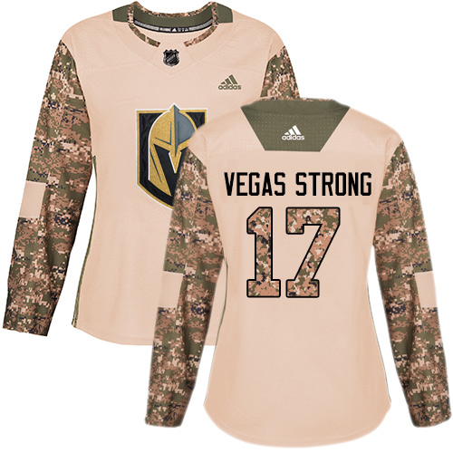 Adidas Golden Vegas Golden Knights #17 Vegas Strong Camo Authentic 2017 Veterans Day Women's Stitched Jersey Womens
