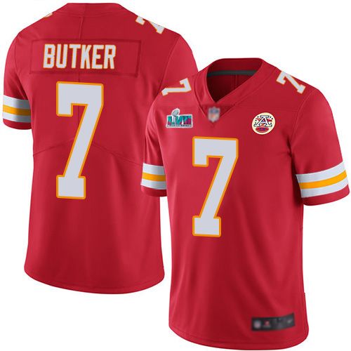 Chiefs #7 Harrison Butker Red Team Color Super Bowl LVII Patch Youth Stitched Vapor Untouchable Limited Jersey