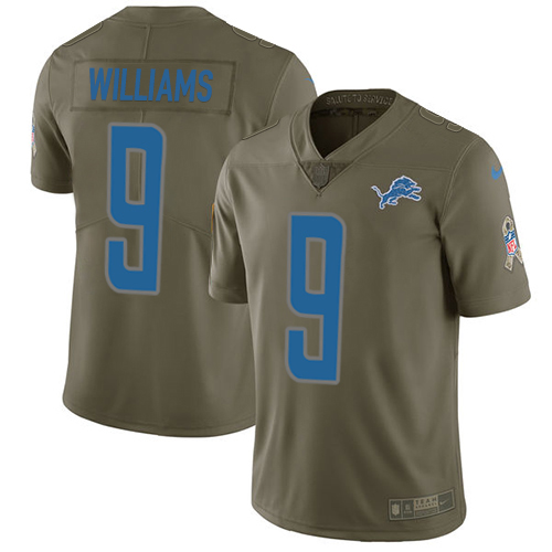 Lions #9 Jameson Williams Olive Youth Stitched Limited 2017 Salute To Service Jersey