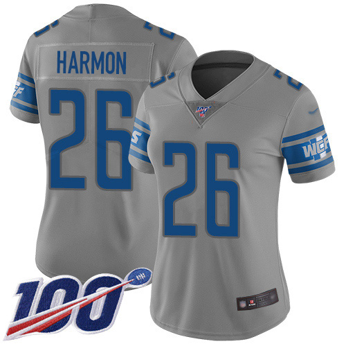 Detroit Lions #26 Duron Harmon Gray Women's Stitched Limited Inverted Legend 100th Season Jersey Womens