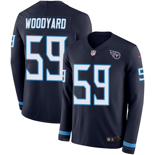 Tennessee Titans #59 Wesley Woodyard Navy Blue Team Color Men's Stitched Limited Therma Long Sleeve Jersey Men's
