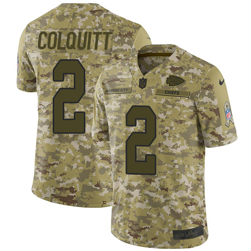 Kansas City Chiefs #2 Dustin Colquitt Camo Youth Stitched Limited 2018 Salute to Service Jersey Youth