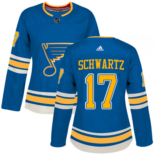 Adidas St. Louis Blues #17 Jaden Schwartz Blue Alternate Authentic Women's Stitched Jersey Womens