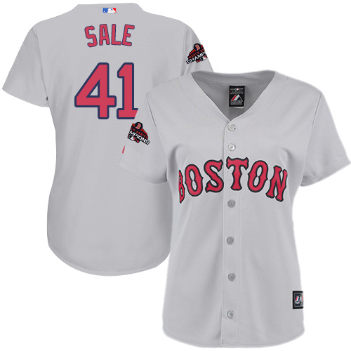 Boston Red Sox #41 Chris Sale Grey Road 2018 World Series Champions Women's Stitched Jersey Womens