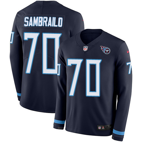 Tennessee Titans #70 Ty Sambrailo Navy Blue Team Color Men's Stitched Limited Therma Long Sleeve Jersey Men's