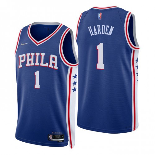 Philadelphia 76ers #1 James Harden Royal Youth 2021-22 75th Anniversary Diamond Swingman Jersey - Icon Edition Youth