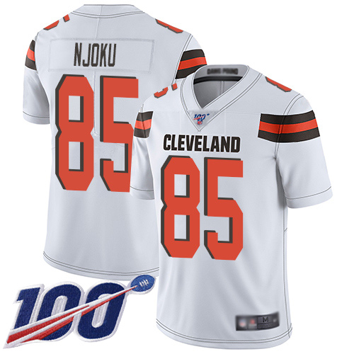 Browns #85 David Njoku White Men's Stitched 100th Season Vapor Limited Jersey