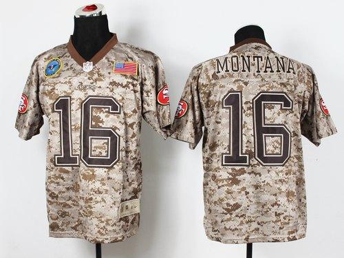 49ers #16 Joe Montana Camo Men's Stitched New Elite USMC Jersey