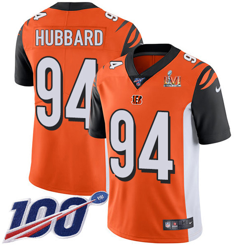 Bengals #94 Sam Hubbard Orange Super Bowl LVI Patch Alternate Men's Stitched 100th Season Vapor Limited Jersey