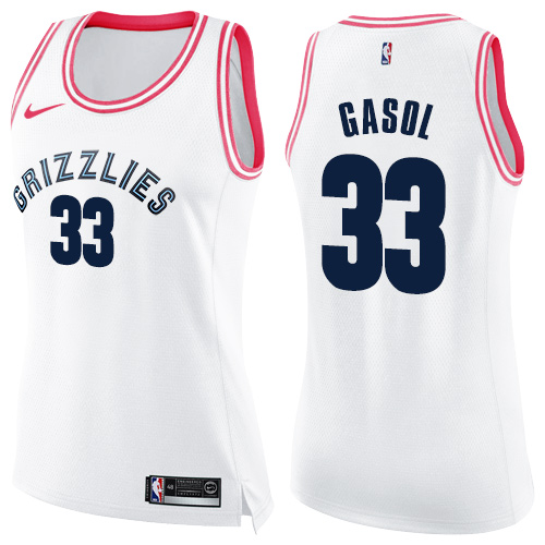 Memphis Grizzlies #33 Marc Gasol White/Pink Womens Swingman Fashion Jersey Womens