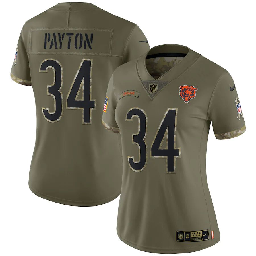 Chicago Bears #34 Walter Payton Women's 2022 Salute To Service Limited Jersey - Olive