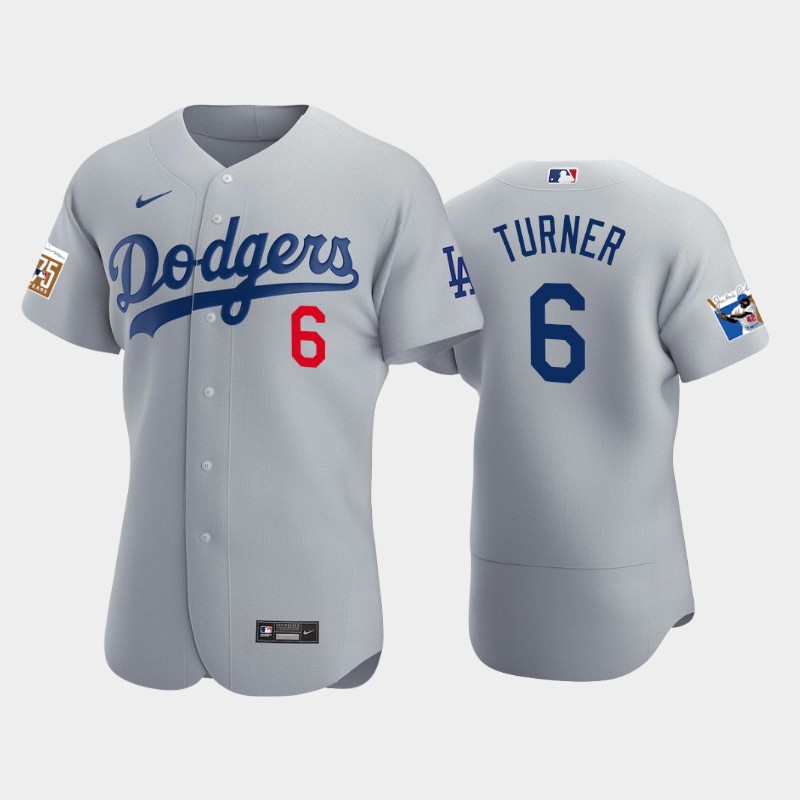 Los Angeles Dodgers #6 Trea Turner Men's Jackie Robinson 75th Anniversary Authentic Jersey - Gray