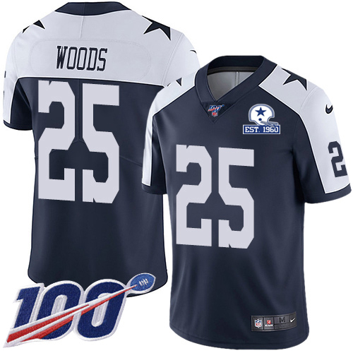 Dallas Cowboys #25 Xavier Woods Navy Blue Thanksgiving Men's Stitched With Established In 1960 Patch 100th Season Vapor Untouchable Limited Throwb