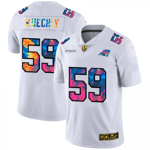 Carolina Carolina Panthers #59 Luke Kuechly Men's White Multi-Color 2020 Crucial Catch Limited Jersey Men's