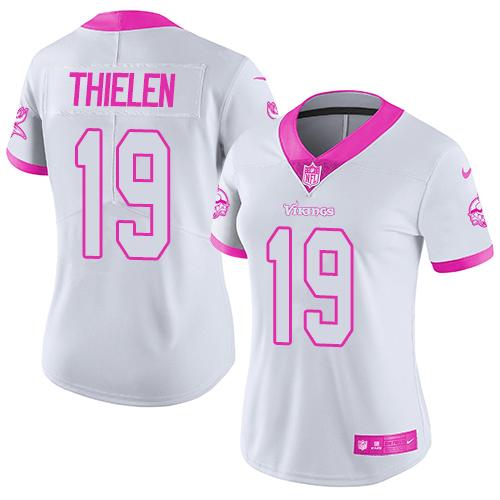 Vikings #19 Adam Thielen White/Pink Women's Stitched Limited Rush Fashion Jersey