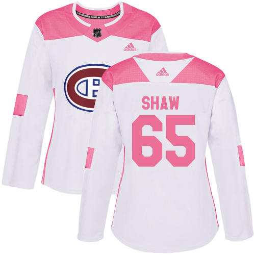 Adidas Montreal Canadiens #65 Andrew Shaw White/Pink Authentic Fashion Women's Stitched Jersey Womens