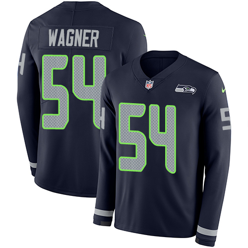 Seattle Seahawks #54 Bobby Wagner Steel Blue Team Color Men's Stitched Limited Therma Long Sleeve Jersey Men's