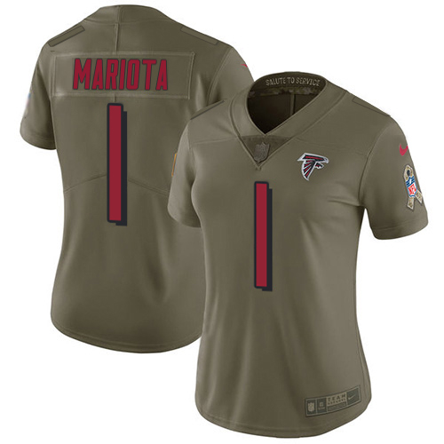 Falcons #1 Marcus Mariota Olive Stitched Women's Limited 2017 Salute To Service Jersey