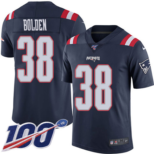 New England Patriots #38 Brandon Bolden Navy Blue Youth Stitched Limited Rush 100th Season Jersey Youth