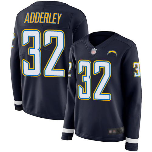 Los Angeles Chargers #32 Nasir Adderley Navy Blue Team Color Women's Stitched Limited Therma Long Sleeve Jersey Womens