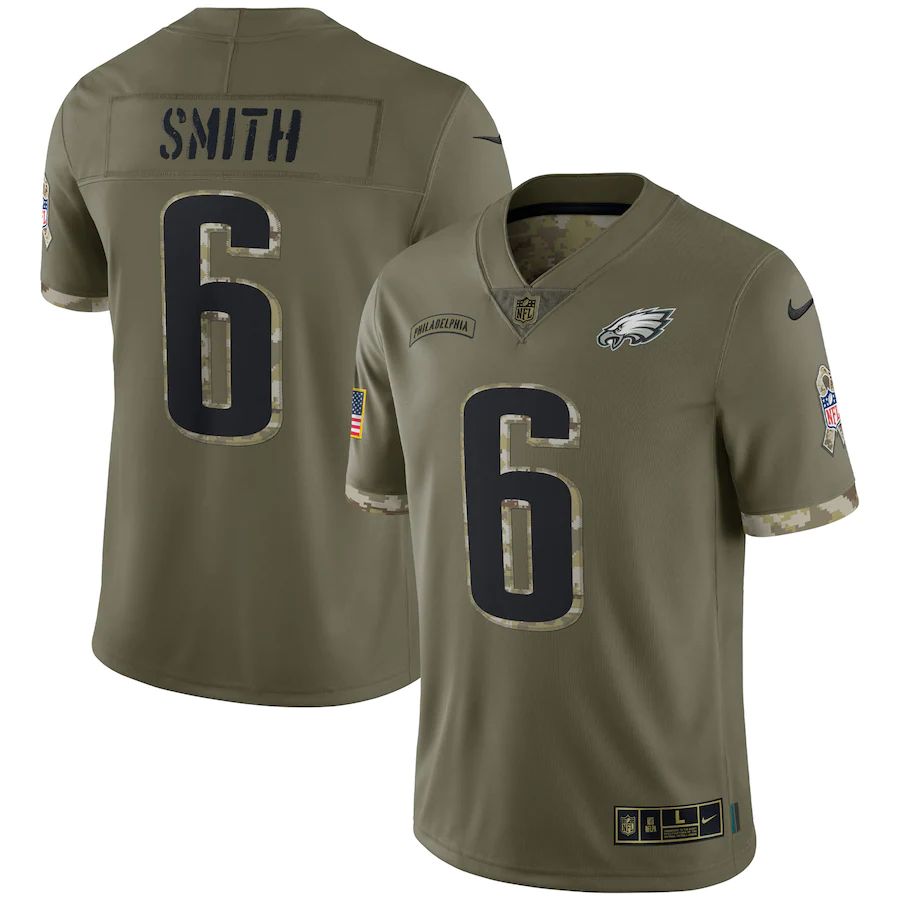 Philadelphia Eagles #6 Devonta Smith Men's 2022 Salute To Service Limited Jersey - Olive