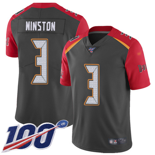 Tampa Bay Buccaneers #3 Jameis Winston Gray Youth Stitched Limited Inverted Legend 100th Season Jersey Youth