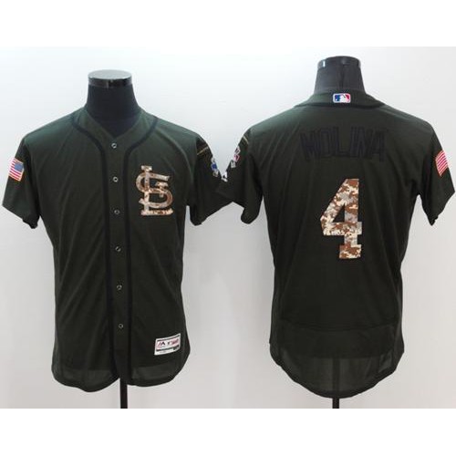 St.Louis Cardinals #4 Yadier Molina Green Flexbase Authentic Collection Salute to Service Stitched Jersey Men's