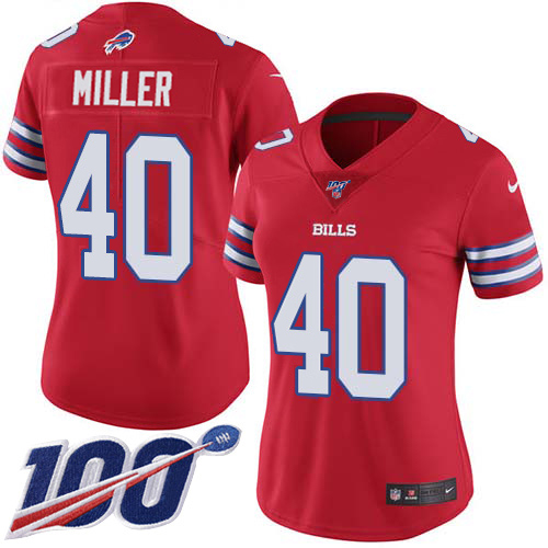 Bills #40 Von Miller Red Women's Stitched Limited Rush 100th Season Jersey