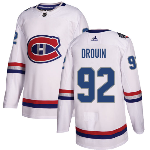 Adidas Montreal Canadiens #92 Jonathan Drouin White Authentic 2017 100 Classic Stitched Jersey Men's