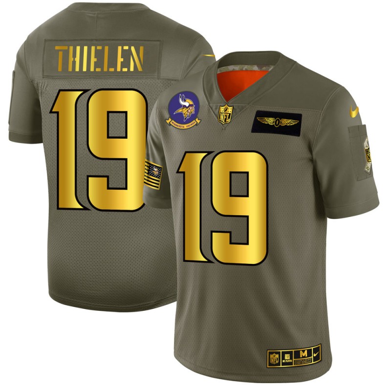 Minnesota Vikings #19 Adam Thielen Men's Olive Gold 2019 Salute To Service Limited Jersey