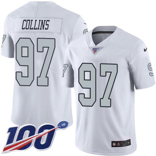 Las Vegas Raiders #97 Maliek Collins White Men's Stitched Limited Rush 100th Season Jersey Men's