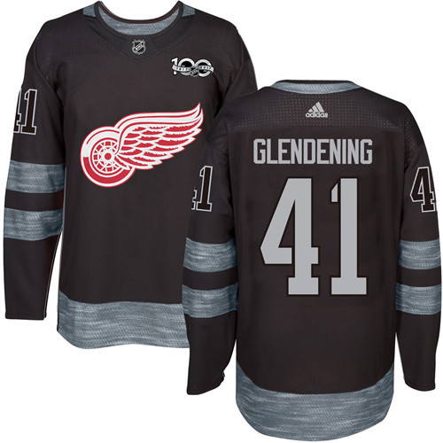 Adidas Detroit Red Wings #41 Luke Glendening Black 1917-2017 100th Anniversary Stitched Jersey Men's