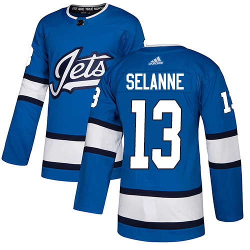 Adidas Winnipeg Jets #13 Teemu Selanne Blue Alternate Authentic Stitched Jersey Men's