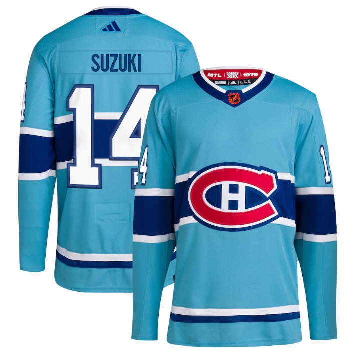 Montreal Canadiens #14 Nick Suzuki Men's Adidas Reverse Retro 2.0 Authentic Player Jersey - Blue