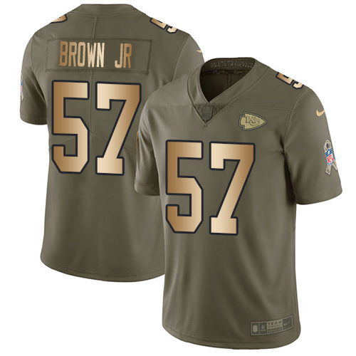 Kansas City Chiefs #57 Orlando Brown Jr. Olive/Gold Men's Stitched Limited 2017 Salute To Service Jersey Men's