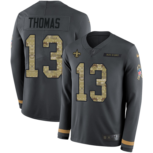 Saints #13 Michael Thomas Anthracite Salute To Service Youth Stitched Limited Therma Long Sleeve Jersey