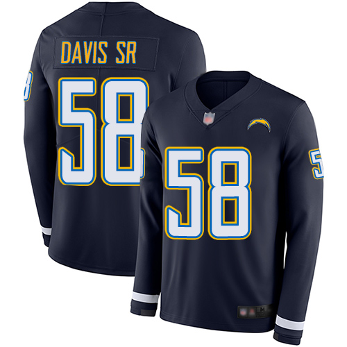 Los Angeles Chargers #58 Thomas Davis Sr Navy Blue Team Color Men's Stitched Limited Therma Long Sleeve Jersey Men's