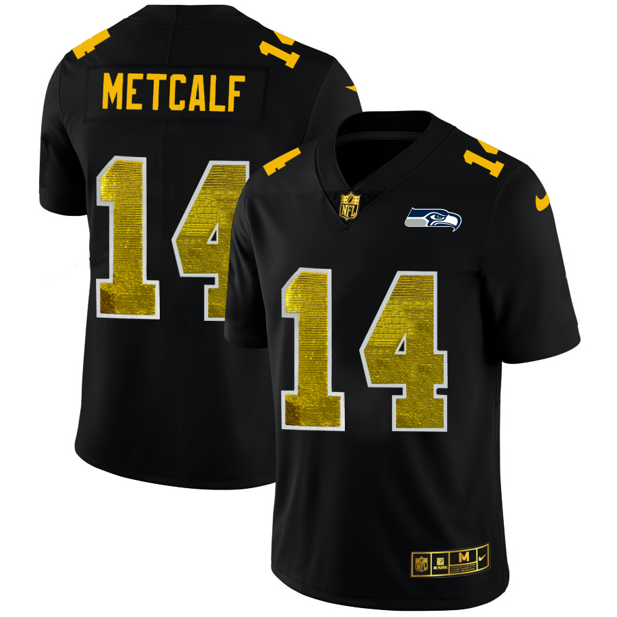 Seattle Seahawks #14 DK Metcalf Men's Black Golden Sequin Vapor Limited Jersey