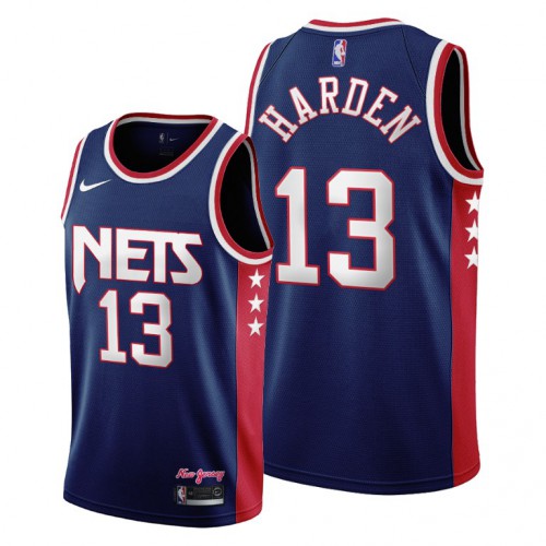 Brooklyn Brooklyn Nets #13 James Harden Mens 2021-22 City Edition Throwback 90s Wordmark Navy Jersey Mens