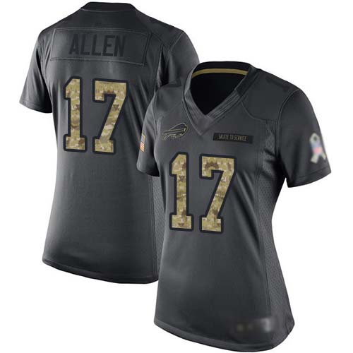 Bills #17 Josh Allen Black Women's Stitched Limited 2016 Salute To Service Jersey