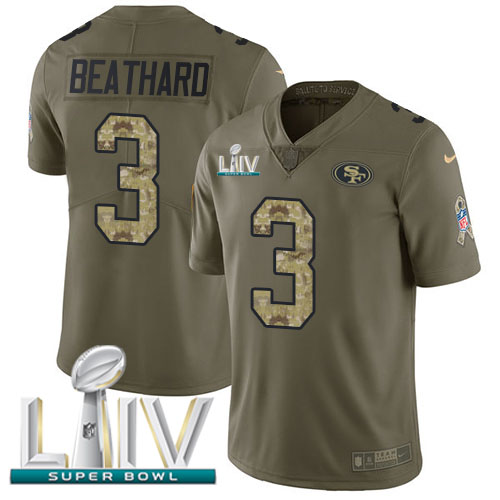 San Francisco 49ers #3 C.J. Beathard Olive/Camo Super Bowl LIV 2020 Men's Stitched Limited 2017 Salute To Service Jersey Men's