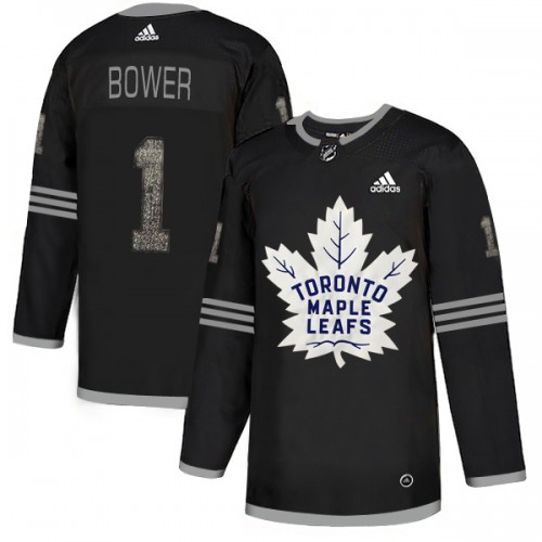 Adidas Maple Toronto Maple Leafs #1 Johnny Bower Black Authentic Classic Stitched Jersey Men's