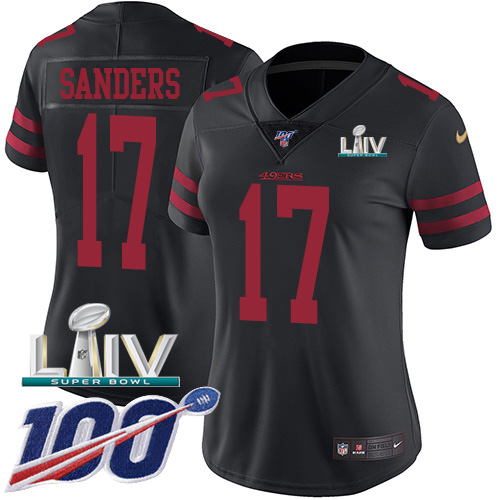 San Francisco 49ers #17 Emmanuel Sanders Black Super Bowl LIV 2020 Alternate Women's Stitched 100th Season Vapor Limited Jersey Womens