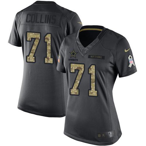 Dallas Cowboys #71 La'el Collins Black Women's Stitched Limited 2016 Salute to Service Jersey Womens