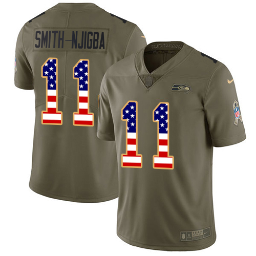 Seahawks #11 Jaxon Smith-Njigba Olive/USA Flag Men's Stitched Limited 2017 Salute To Service Jersey