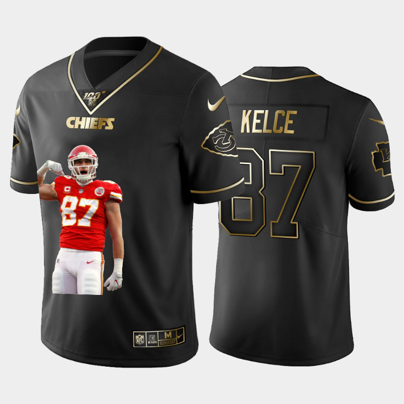 Kansas City Chiefs #87 Travis Kelce Team Hero 3 Vapor Limited 100 Jersey Black Golden