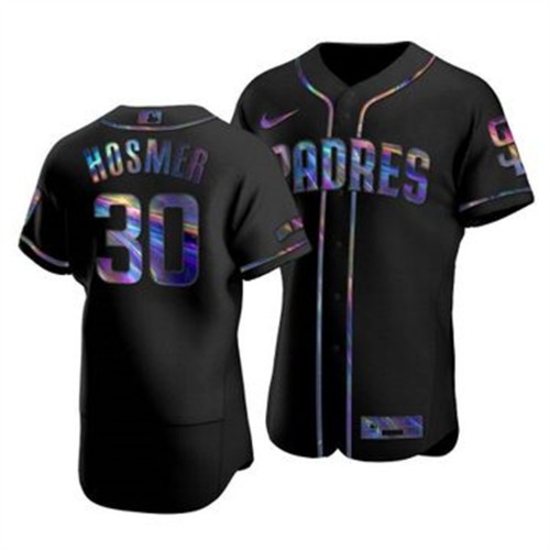 San Diego San Diego Padres #30 Eric Hosmer Men's Iridescent Holographic Collection Jersey - Black Men's