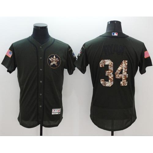 Houston Astros #34 Nolan Ryan Green Flexbase Authentic Collection Salute to Service Stitched Jersey Men's