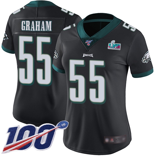 Eagles #55 Brandon Graham Black Super Bowl LVII Patch Alternate Women's Stitched 100th Season Vapor Limited Jersey